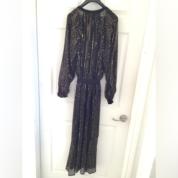 Zara Black and bronze sequin long sleeve, midi dress. - Picture 5 of 12